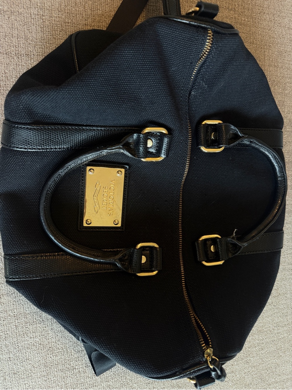 Victoria's Secret Black Duffel Bag with Gold Accents